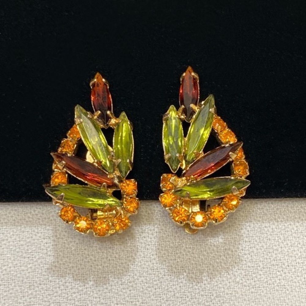 Vintage Juliana Navette And Round Rhinestone Crawler Earrings - Picture 3 of 15